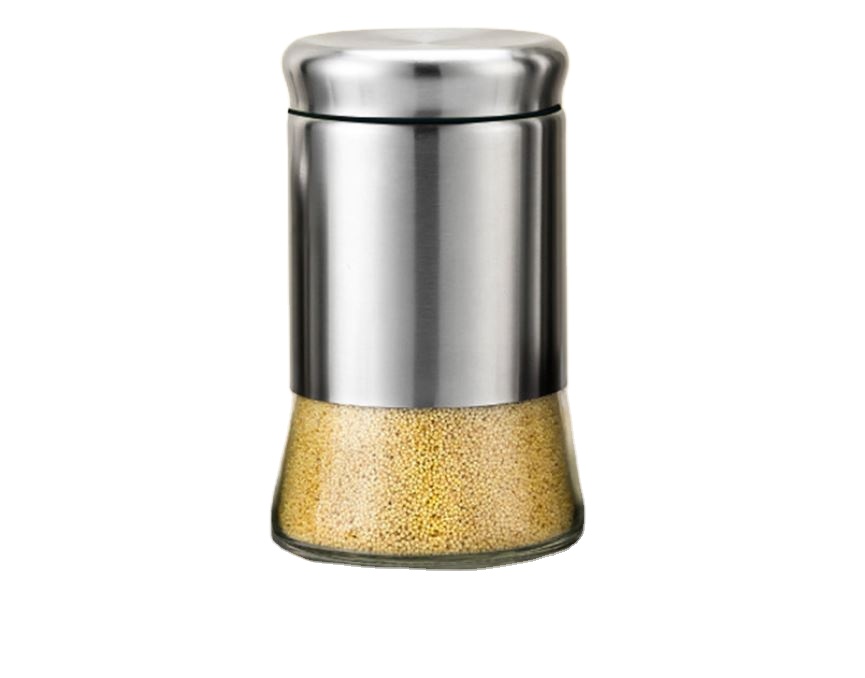 Kitchen Condiment Glass Jar Container with Stainless Steel Sleeve Storage