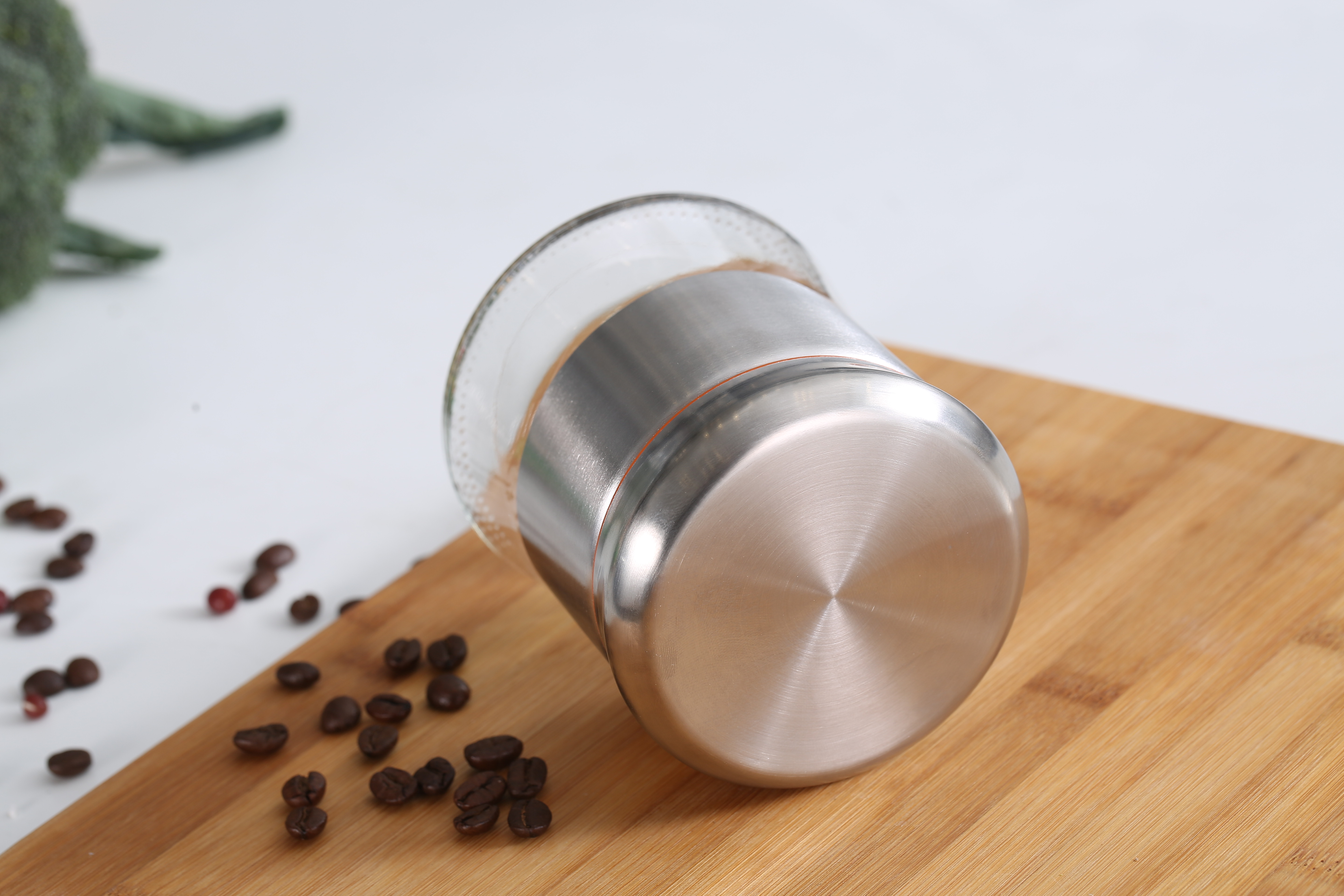 Kitchen Condiment Glass Jar Container with Stainless Steel Sleeve Storage