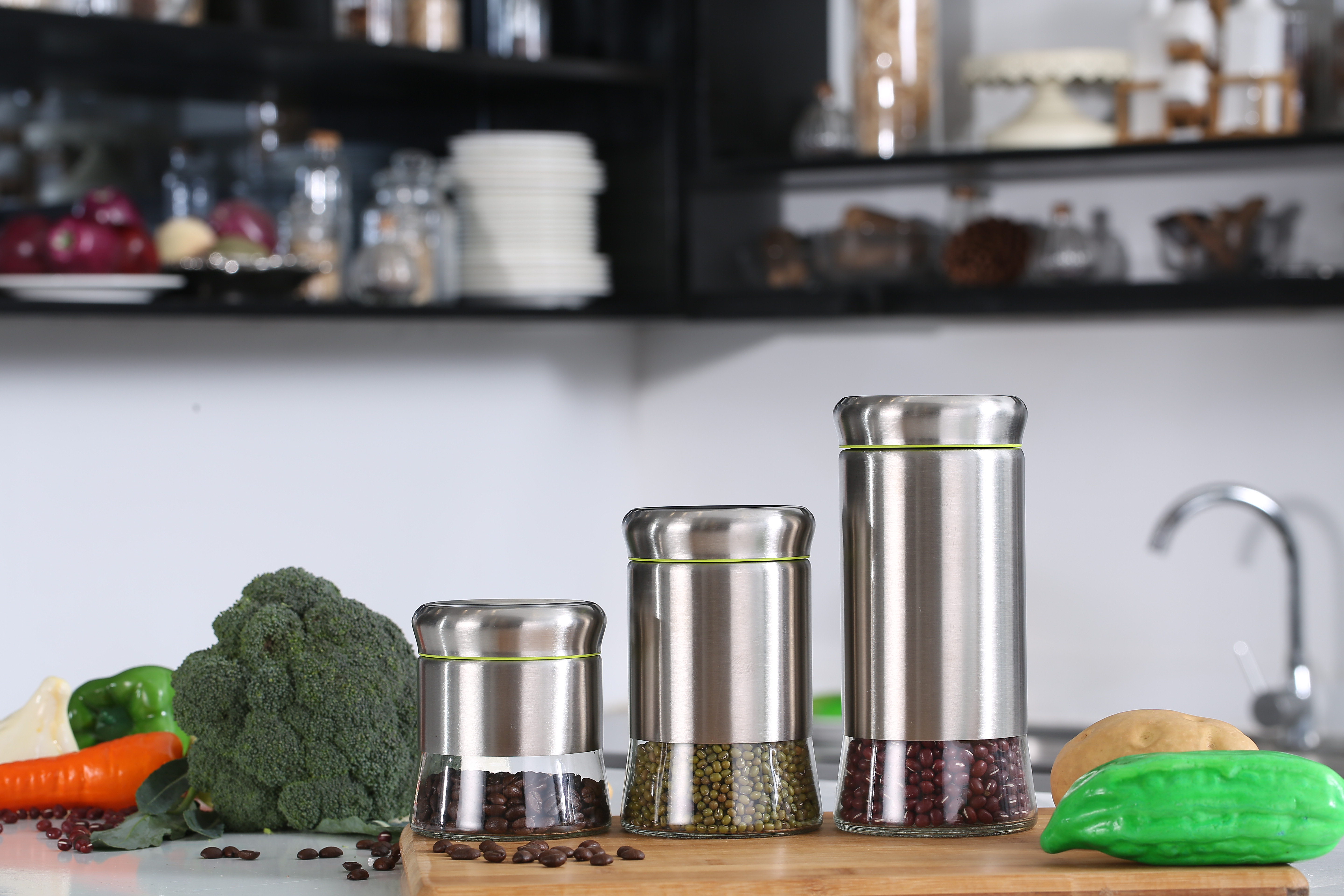 Kitchen Condiment Glass Jar Container with Stainless Steel Sleeve Storage