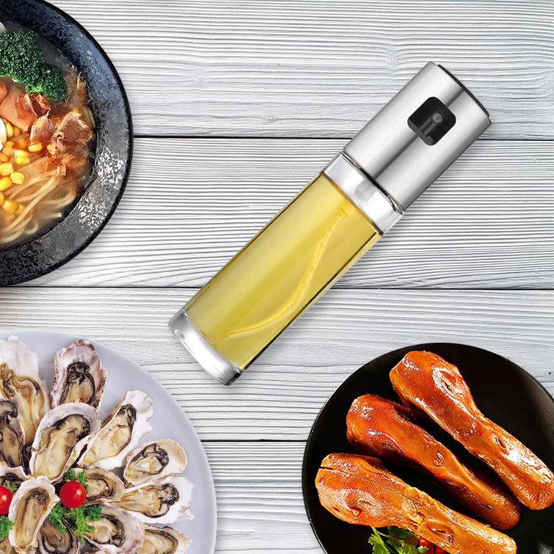 Kitchen Cooking Vinegar Dispenser Glass Oil Spray Bottle Stainless Steel Cap Oil Vinegar Sprayer Dispenser