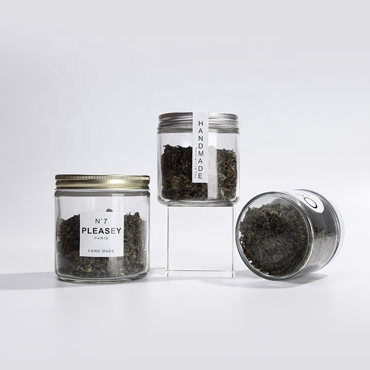 Kitchen Food Storage Cylinder Cookie Candies Canning Jar Set With Black Plastic Screw Cap