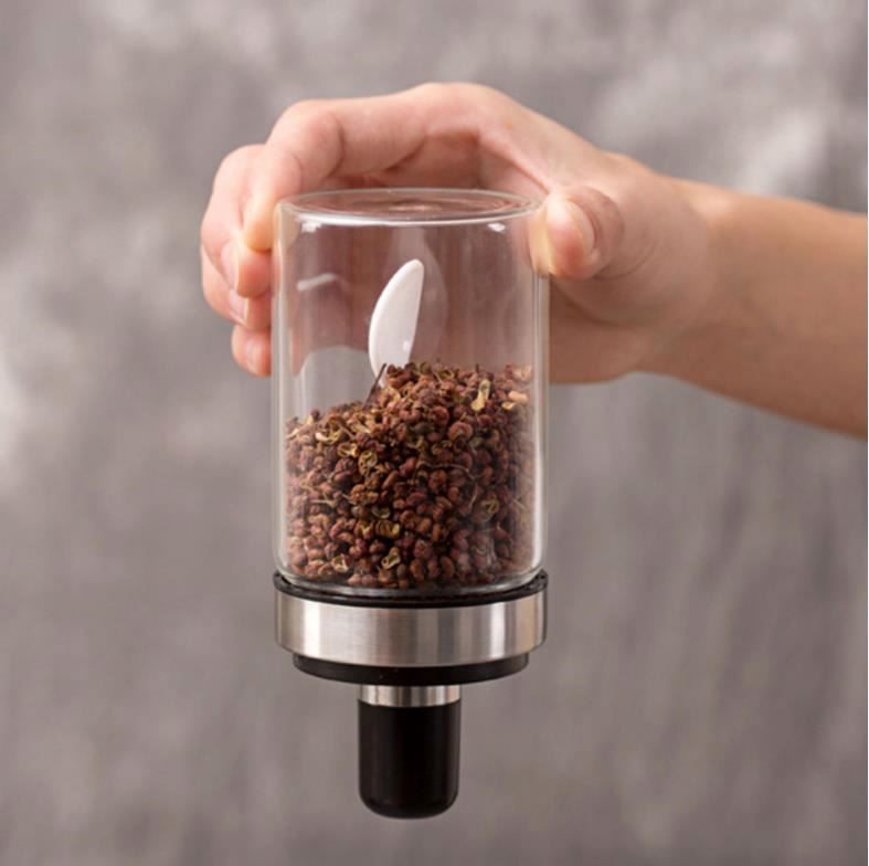 Kitchen Glass Seasoning Bottle Clear Spice Salt Storage Jar Can Container with Spoon Cooking Tool