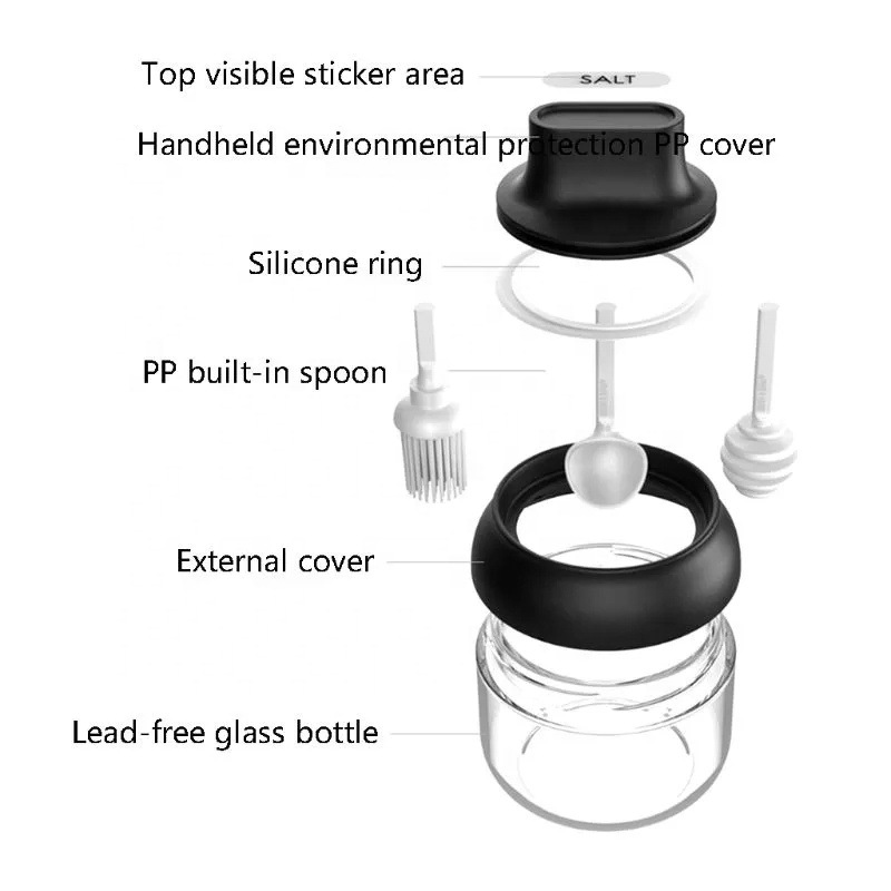 Kitchen Glass Seasoning Bottle Salt Honey Condiment Storage Spice Jar with Label