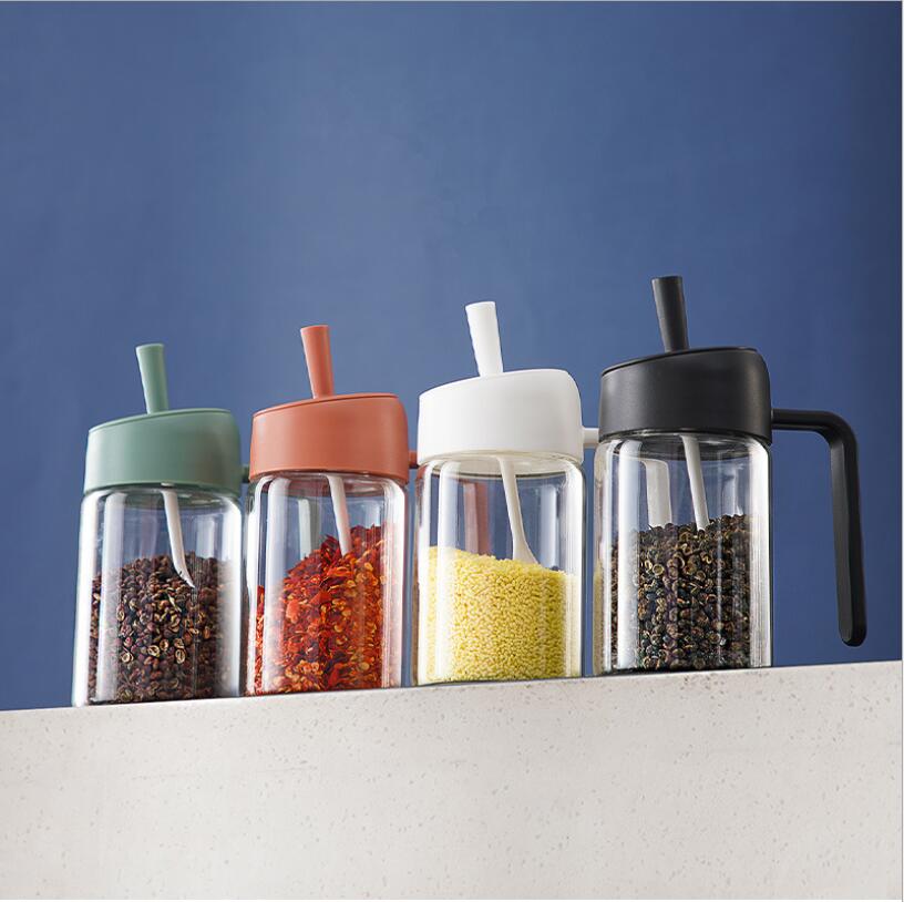 Kitchen Glass Seasoning Bottle Salt Storage Box Sugar Container Sugar Jar With Spoon Supplies For Kitchen Pepper Powder