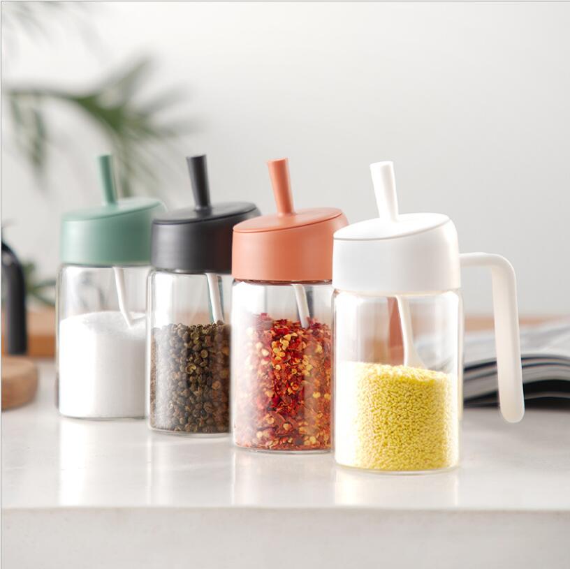 Kitchen Glass Seasoning Bottle Salt Storage Box Sugar Container Sugar Jar With Spoon Supplies For Kitchen Pepper Powder