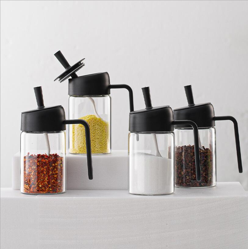 Kitchen Glass Seasoning Bottle Salt Storage Box Sugar Container Sugar Jar With Spoon Supplies For Kitchen Pepper Powder