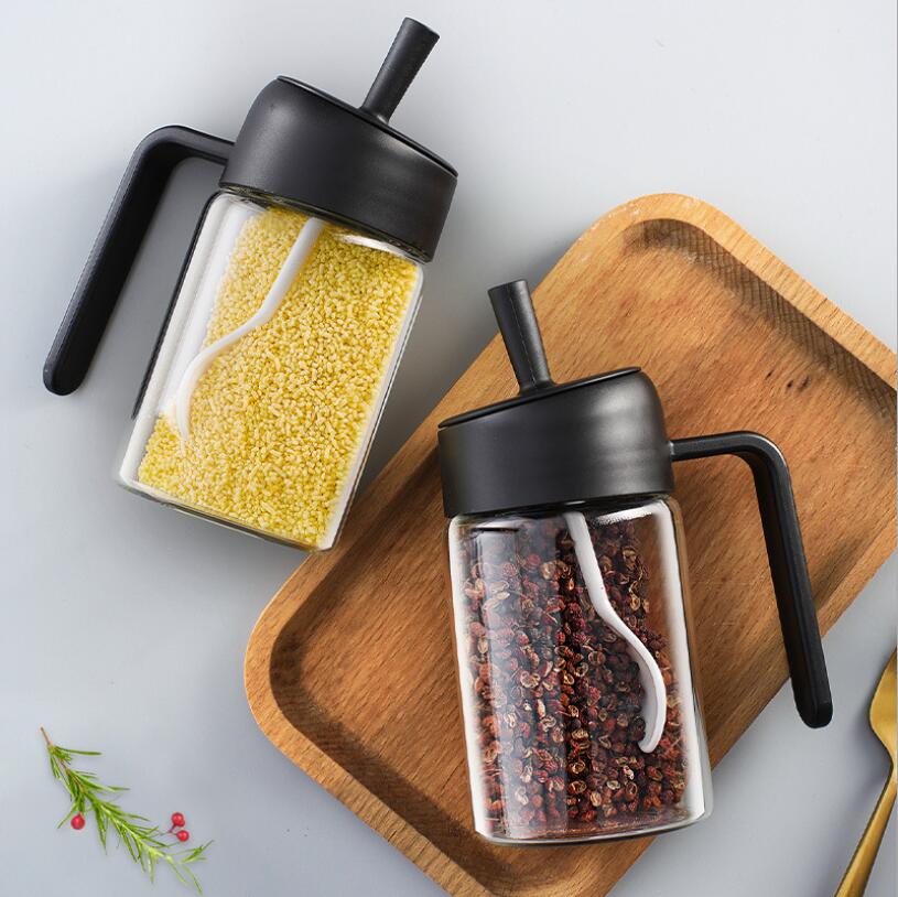 Kitchen Glass Seasoning Bottle Salt Storage Box Sugar Container Sugar Jar With Spoon Supplies For Kitchen Pepper Powder