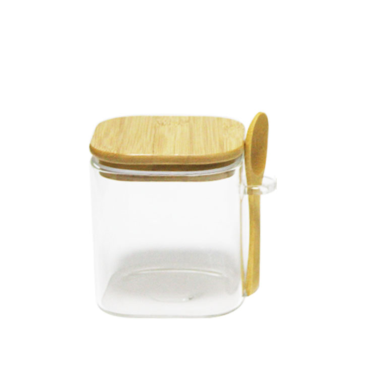 Kitchen Glassware Airtight Big Containers With Cover Square Clear Glass Storage Jar Bamboo Lid