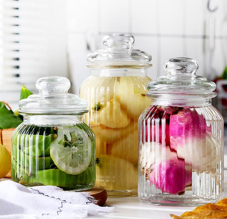 Kitchen Glassware Supply 650ml 950ml 1350ml Round Food Glass Jars Wholesale