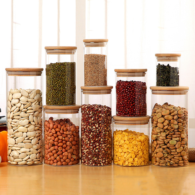 Kitchen High Borosilicate Food Storage Canister Airtight Pasta Glass Storage Bottles