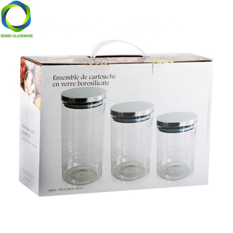 Kitchen High Borosilicate Glass Tea Coffee Sugar and Flour Canisters with Metal Lid
