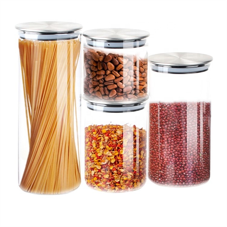 Kitchen High Borosilicate Glass Tea Coffee Sugar and Flour Canisters with Metal Lid