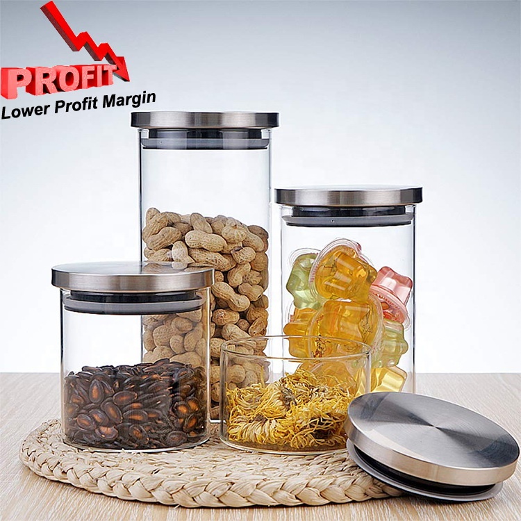 Kitchen High Borosilicate Glass Tea Coffee Sugar and Flour Canisters with Metal Lid
