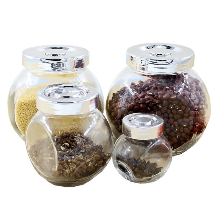 Kitchen Home 50ML 100ML 180ML 280ML 380ML Glass Storage Candy Tilt Jar With Metal Lid