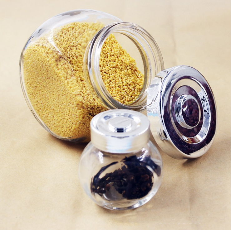 Kitchen Home 50ML 100ML 180ML 280ML 380ML Glass Storage Candy Tilt Jar With Metal Lid