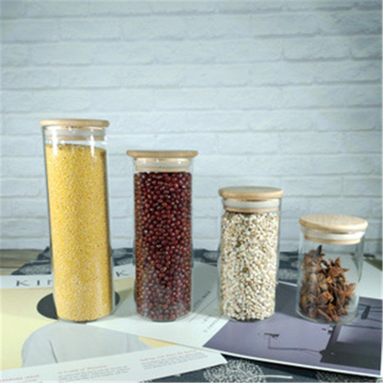 Kitchen Large Round Food Airtight Bottle Jar Glass Borosilicate Glass Jar Storage and Container With Bamboo Lid