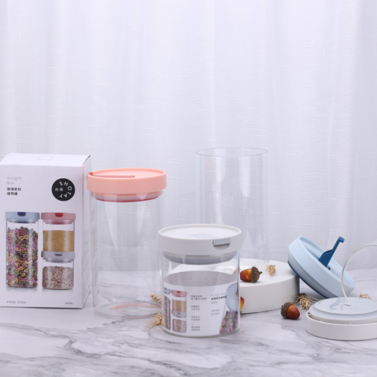 Kitchen Sealing Food Preservation Plastic Fresh Pot Container Large Capacity Nuts Candy Glass Jars Food Storage