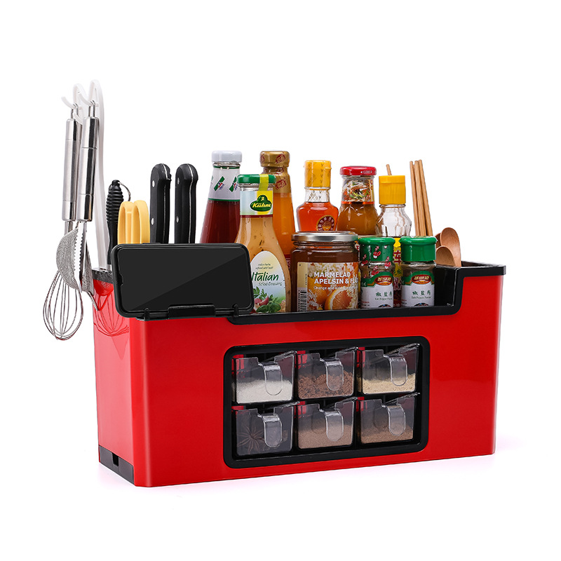Kitchen Shelf Spice Rack Knife Holder Multifunction Chopsticks Storage Box Seasoning Jar with Mobile Phone Holder Kitchen Tools