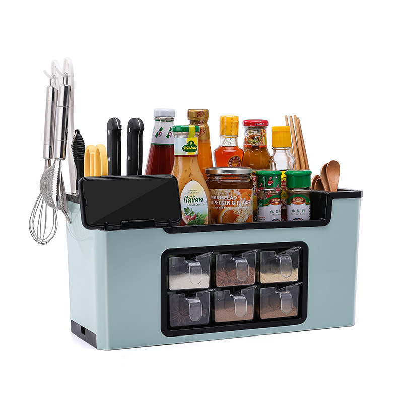 Kitchen Shelf Spice Rack Knife Holder Multifunction Chopsticks Storage Box Seasoning Jar with Mobile Phone Holder Kitchen Tools