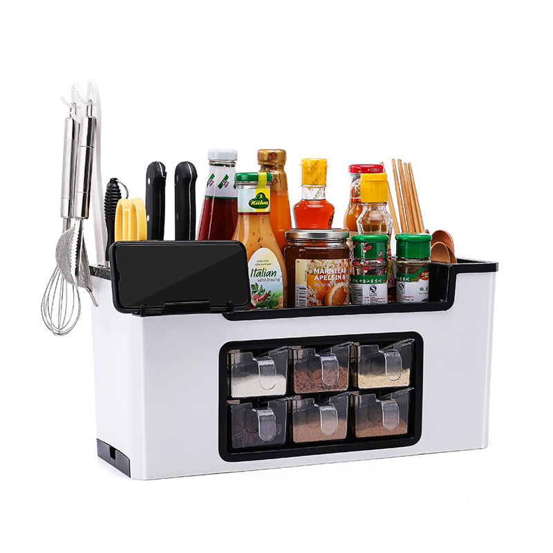 Kitchen Shelf Spice Rack Knife Holder Multifunction Chopsticks Storage Box Seasoning Jar with Mobile Phone Holder Kitchen Tools