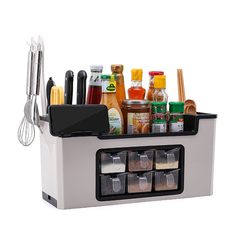 Kitchen Shelf Spice Rack Knife Holder Multifunction Chopsticks Storage Box Seasoning Jar with Mobile Phone Holder Kitchen Tools