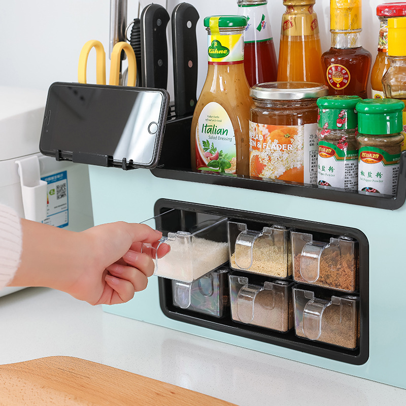 Kitchen Shelf Spice Rack Knife Holder Multifunction Chopsticks Storage Box Seasoning Jar with Mobile Phone Holder Kitchen Tools