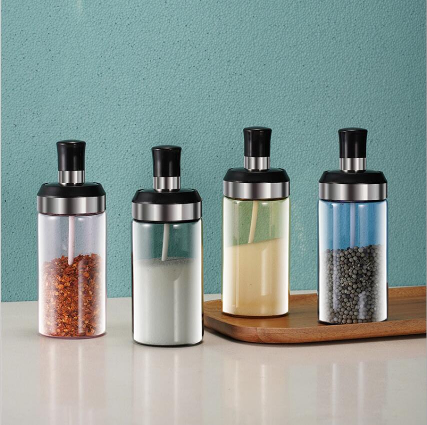 Kitchen Spice Kit Glass Seasoning Box Bottles Pepper Seasoning Jars Spoon Honey Container Food Set Storage 2021