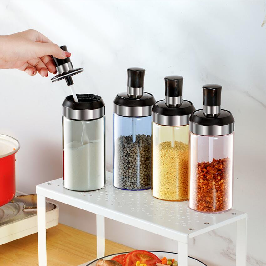 Kitchen Spice Kit Glass Seasoning Box Bottles Pepper Seasoning Jars Spoon Honey Container Food Set Storage 2021