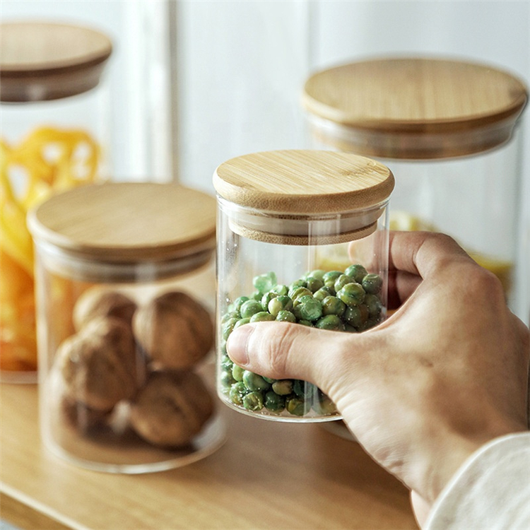Kitchen Spices Glass Air Tight Canister Storage Jar With Natural Bamboo Lids And Chalkboard Labels
