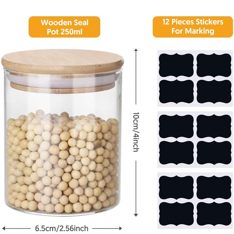 Kitchen Spices Glass Air Tight Canister Storage Jar With Natural Bamboo Lids And Chalkboard Labels