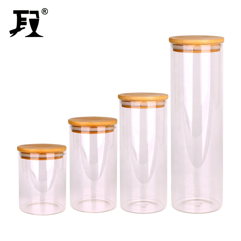 Kitchen Stocked sealed glass storage jar borosilicate jar with bamboo lid