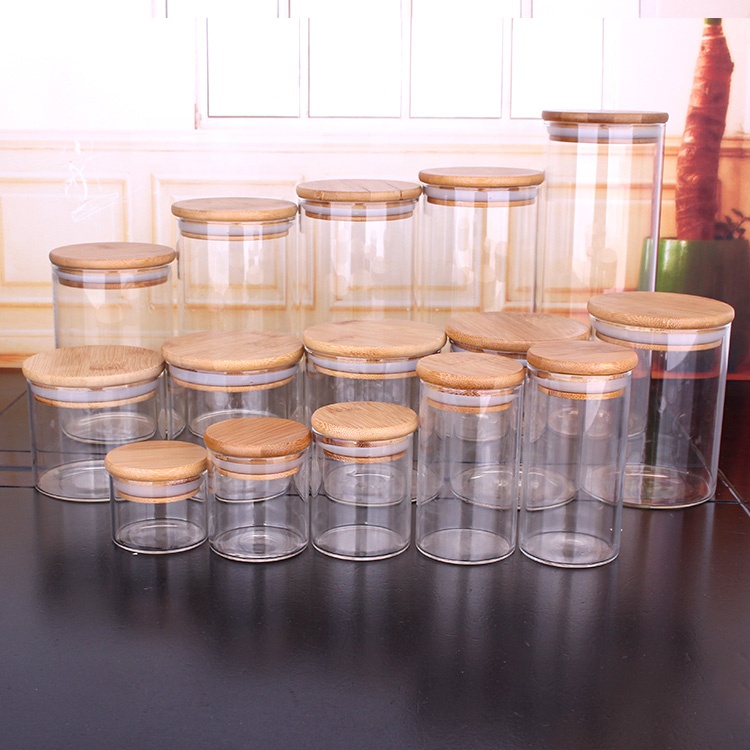 Kitchen Stocked sealed glass storage jar borosilicate jar with bamboo lid