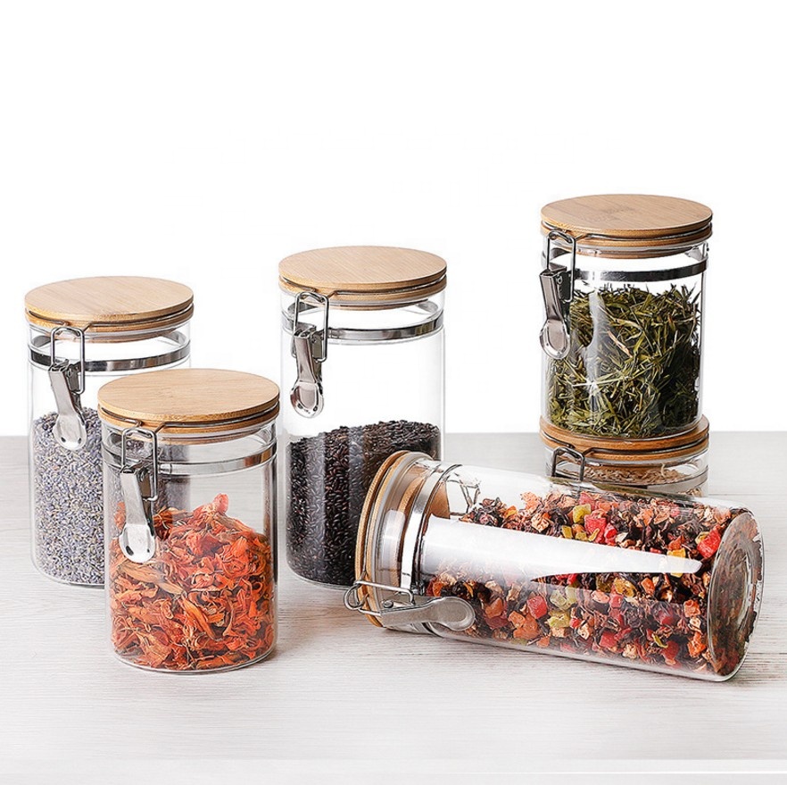 Kitchen Storage Glass Bottle with Lock Glass Jar Clear Kitchen Food Storage Airtight Seal Lock Lid Jar