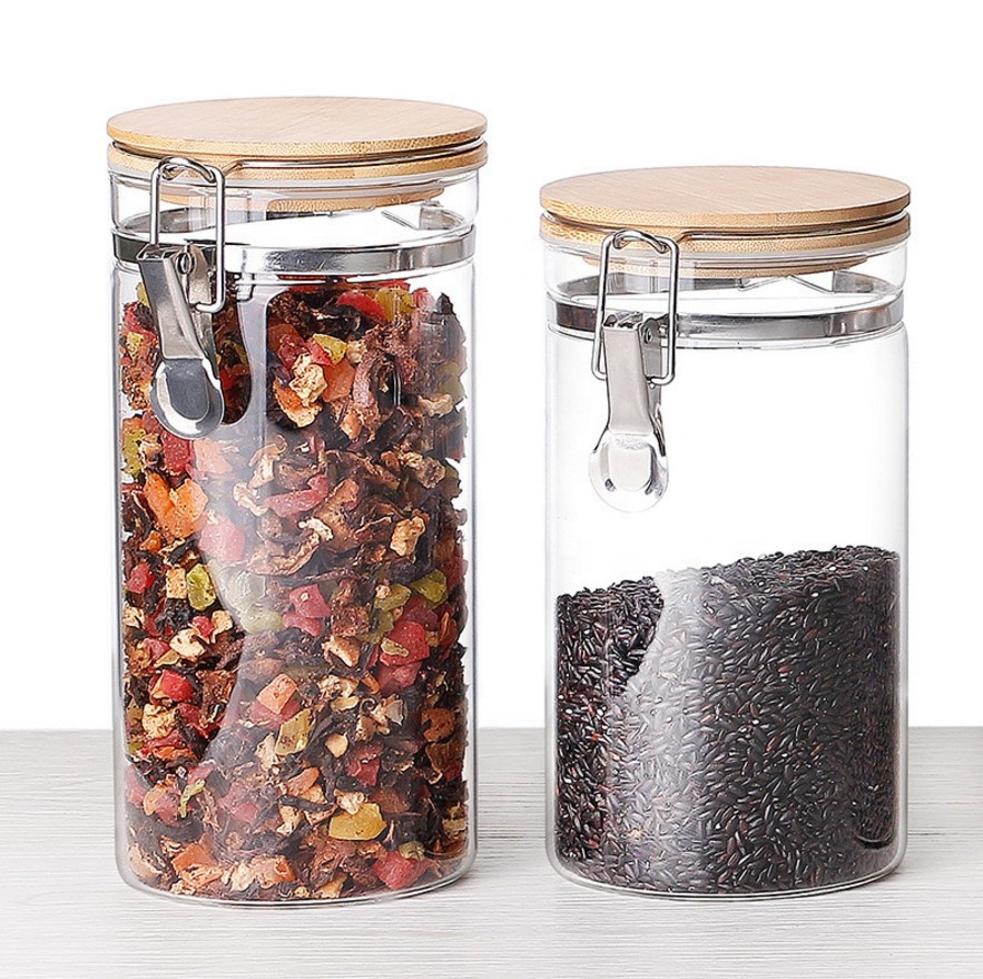 Kitchen Storage Glass Bottle with Lock Glass Jar Clear Kitchen Food Storage Airtight Seal Lock Lid Jar