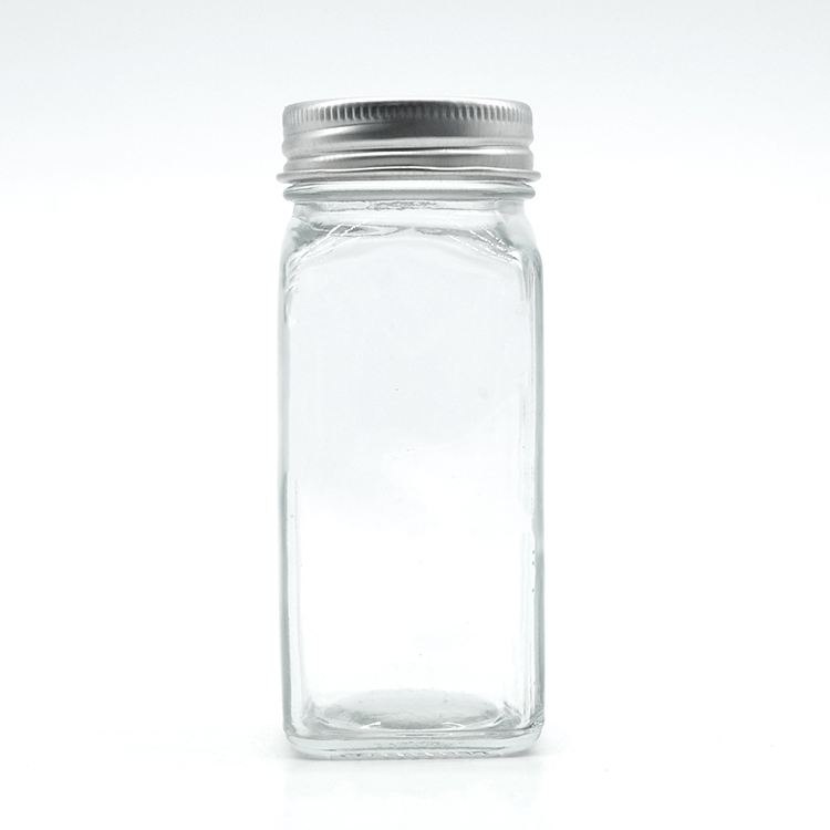 Kitchen Use Square Shape Glass Bottle 110ml Seasoning Bottle with Double Lid Spice Glass Bottle for Condiment