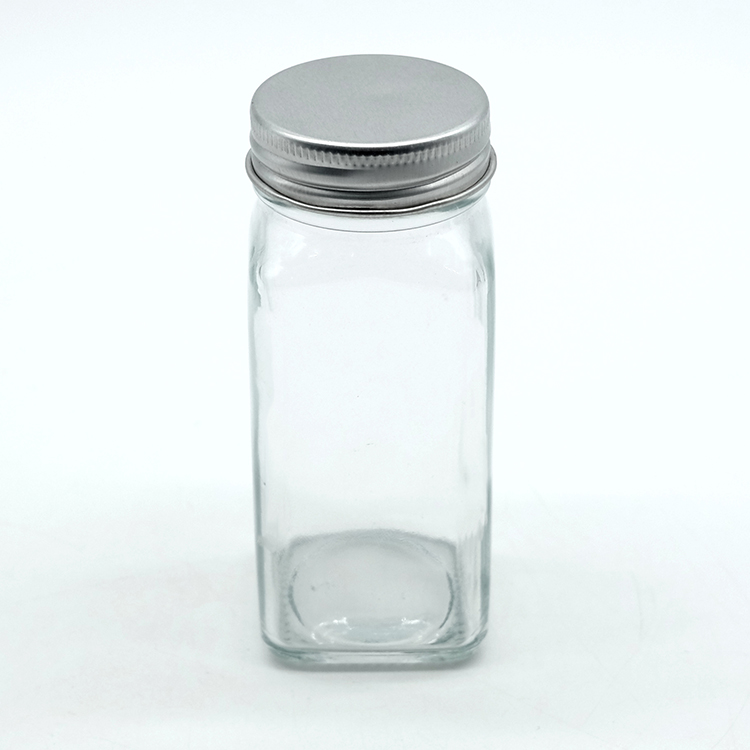 Kitchen Use Square Shape Glass Bottle 110ml Seasoning Bottle with Double Lid Spice Glass Bottle for Condiment