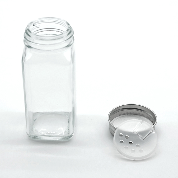 Kitchen Use Square Shape Glass Bottle 110ml Seasoning Bottle with Double Lid Spice Glass Bottle for Condiment