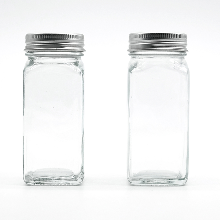 Kitchen Use Square Shape Glass Bottle 110ml Seasoning Bottle with Double Lid Spice Glass Bottle for Condiment