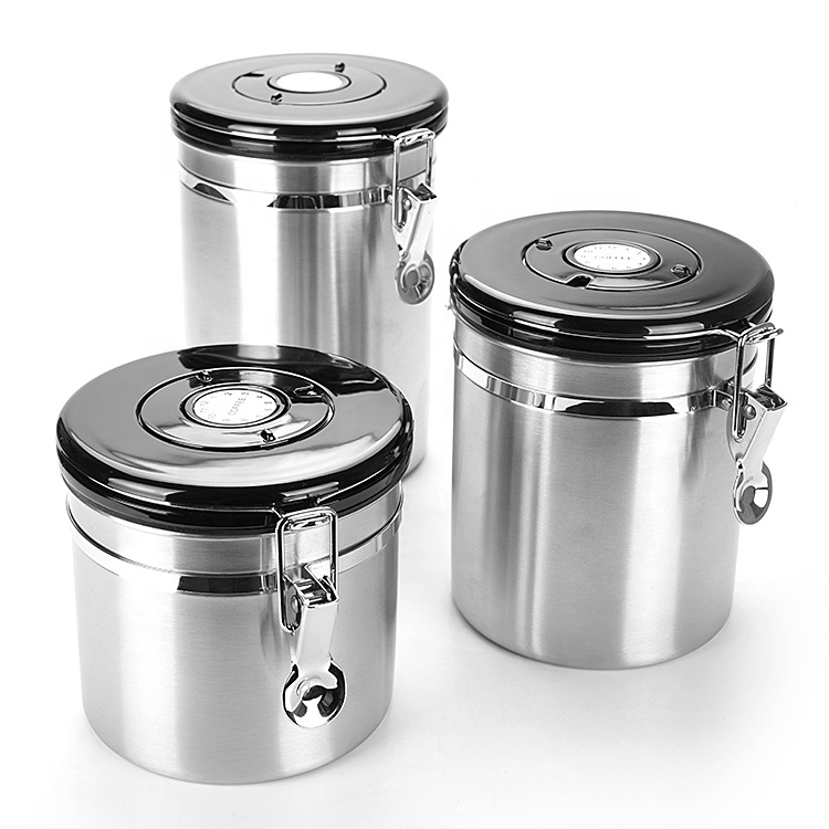 Kitchen Vacuum Seal Coffee Been Storage Jar Stainless Steel Airtight Tea Sugar Coffee Canister