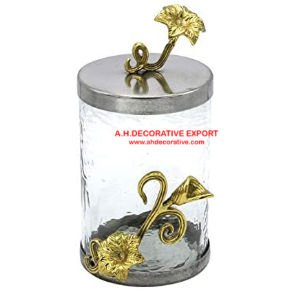 Kitchen canister Glass and Gold/Clear Glass Kitchen Canister with Gold Gingko Leaf