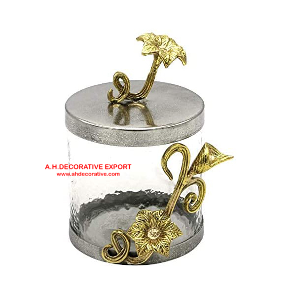 Kitchen canister Glass and Gold/Clear Glass Kitchen Canister with Gold Gingko Leaf