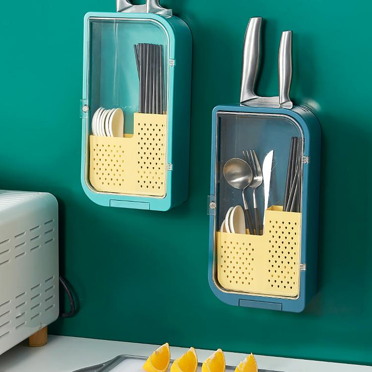 Kitchen chopsticks spoon rack basket cage with lid household drain wall-mounted knife rack integrated storage box