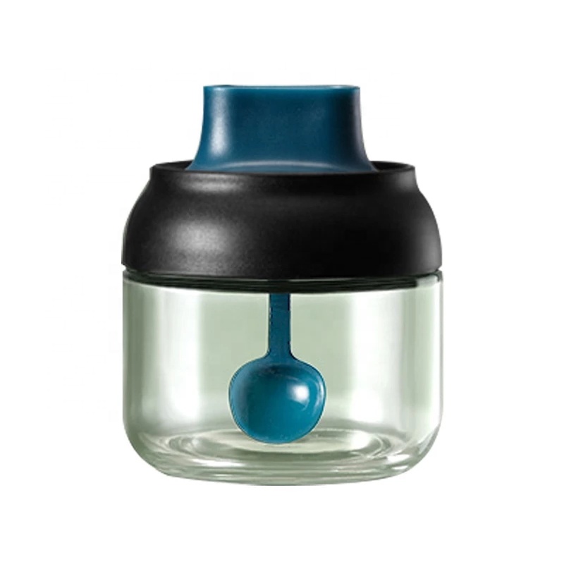Kitchen glass spice herbs jars with lid and spoon