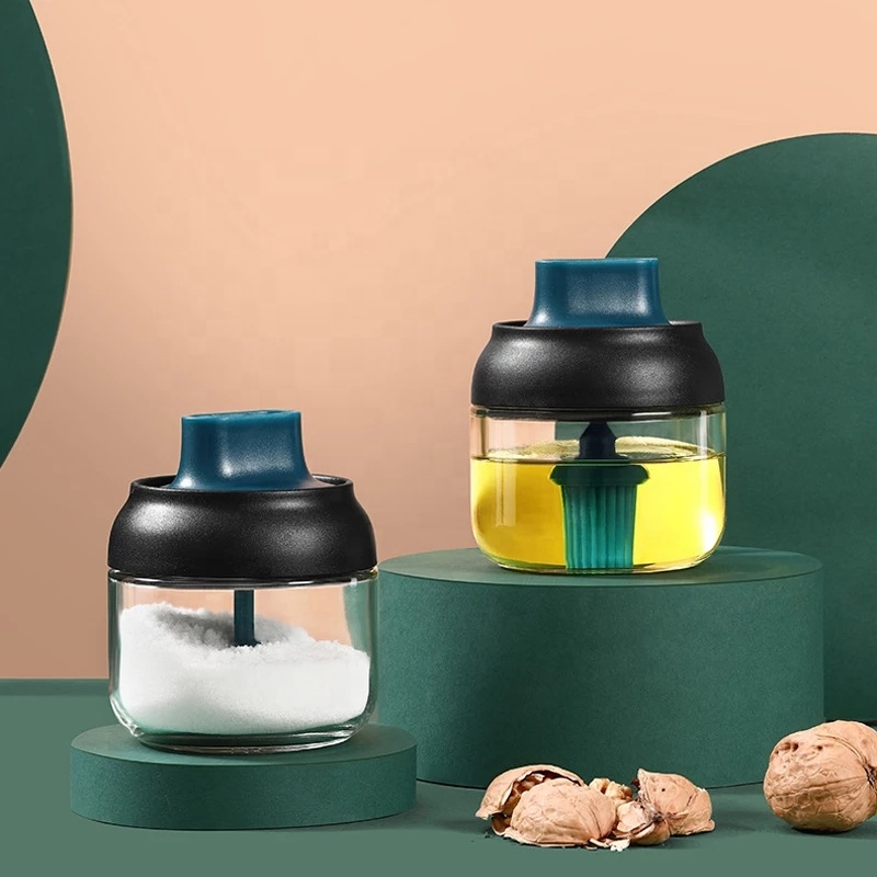 Kitchen glass spice herbs jars with lid and spoon
