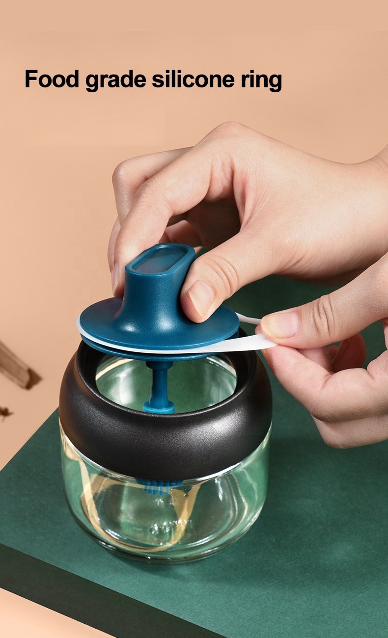 Kitchen glass spice herbs jars with lid and spoon