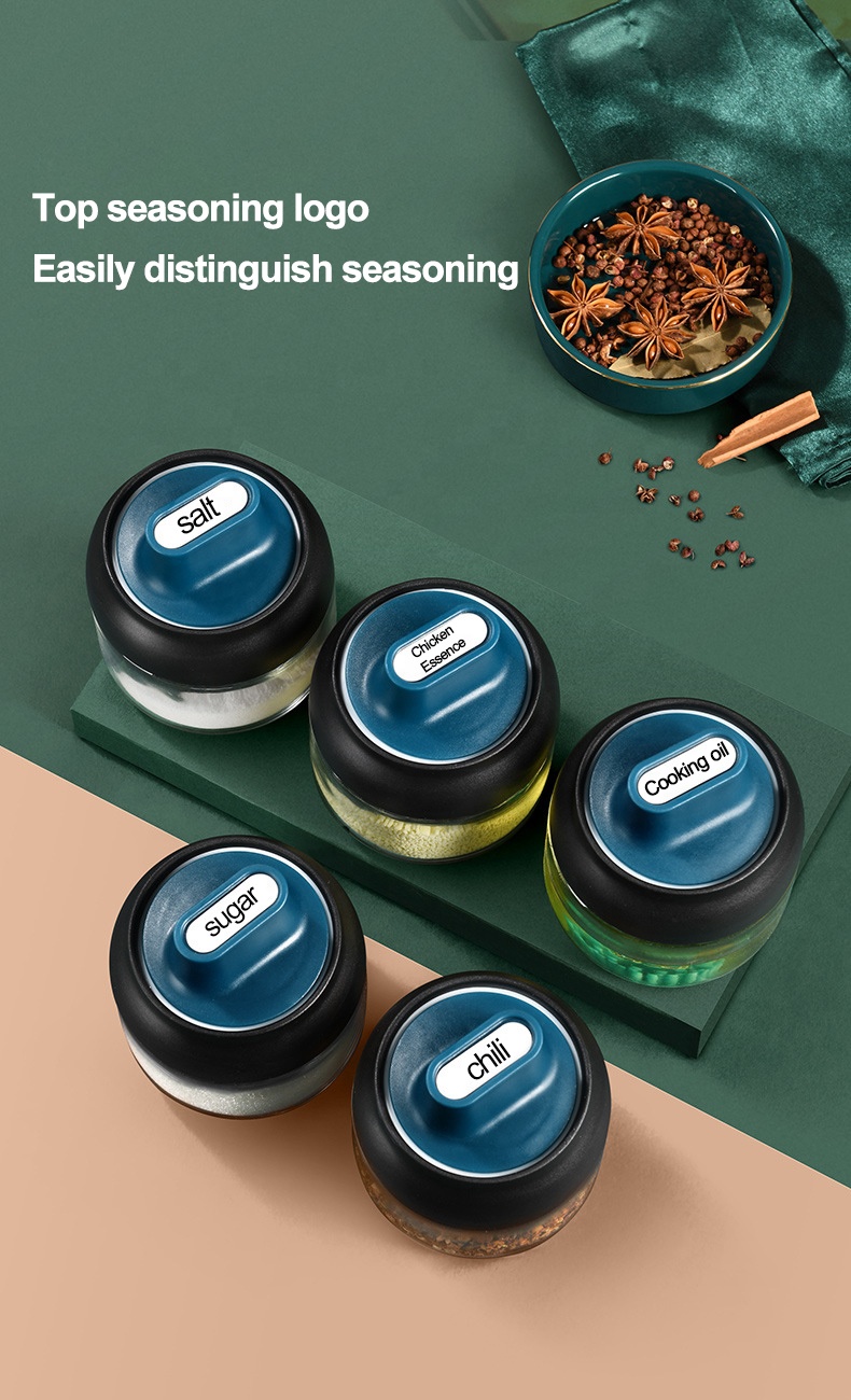 Kitchen glass spice herbs jars with lid and spoon