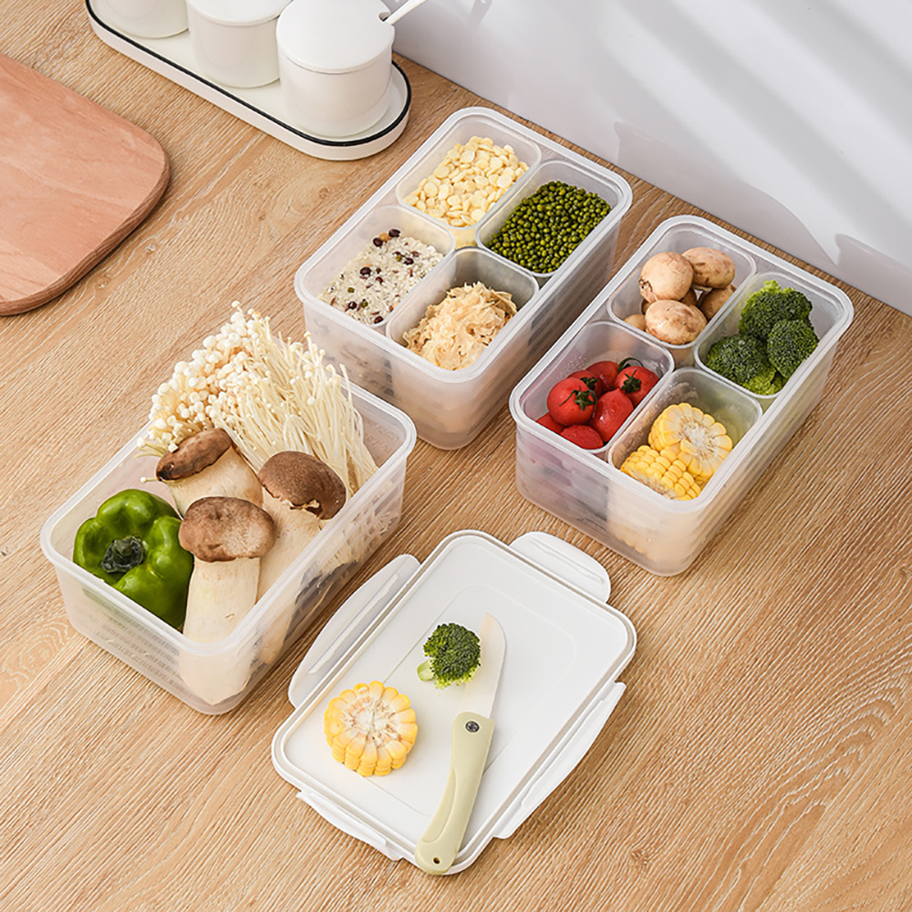 Kitchen grain storage box four-compartment plastic refrigerator sealed container dry goods storage box