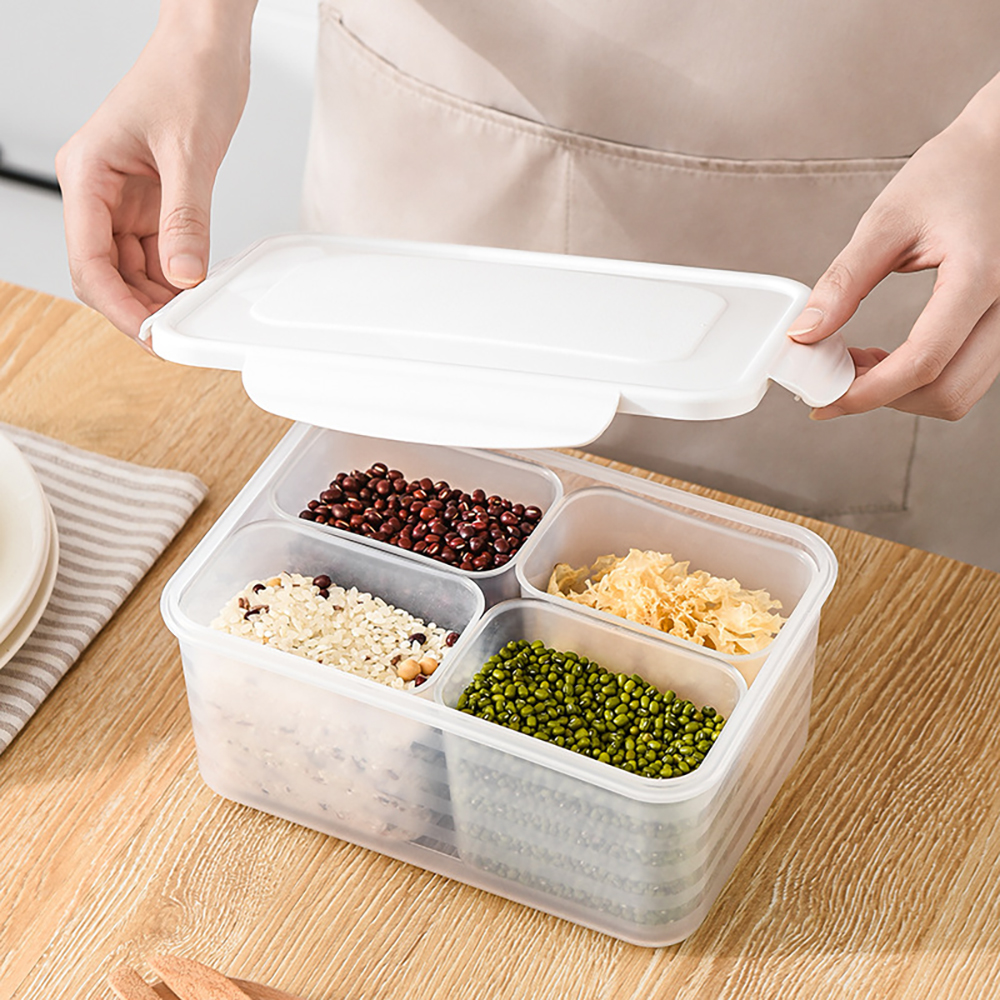 Kitchen grain storage box four-compartment plastic refrigerator sealed container dry goods storage box