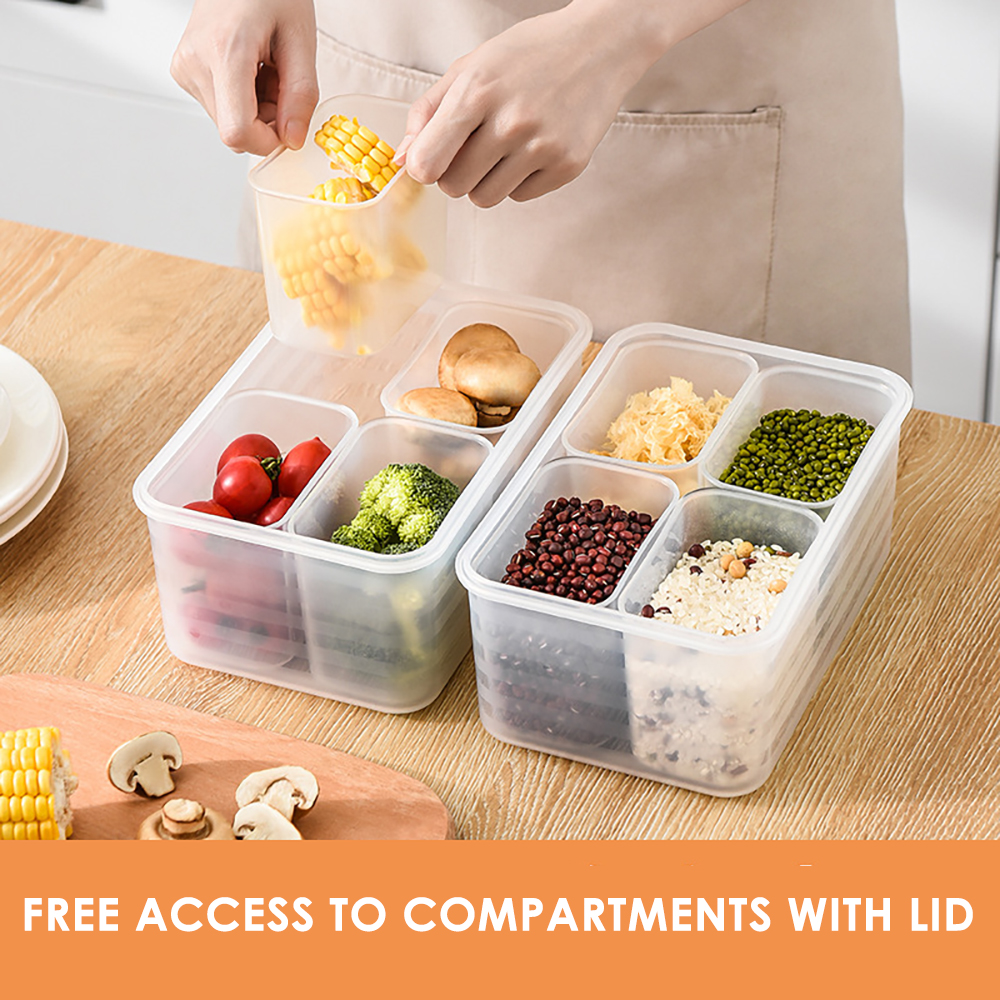 Kitchen grain storage box four-compartment plastic refrigerator sealed container dry goods storage box