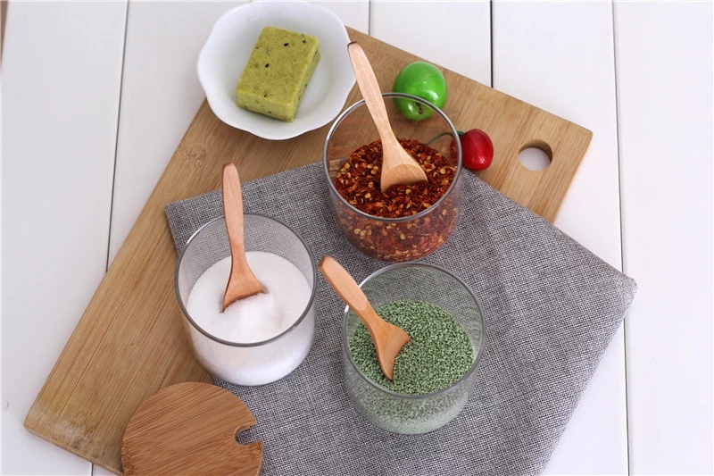 Kitchen high borosilicate glass seasoning jar set with bamboo lid